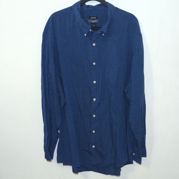 Saddlebred Easy Care Classic Navy Striped Button Down Shirt Men's Size 2XLT - Picture 1 of 4